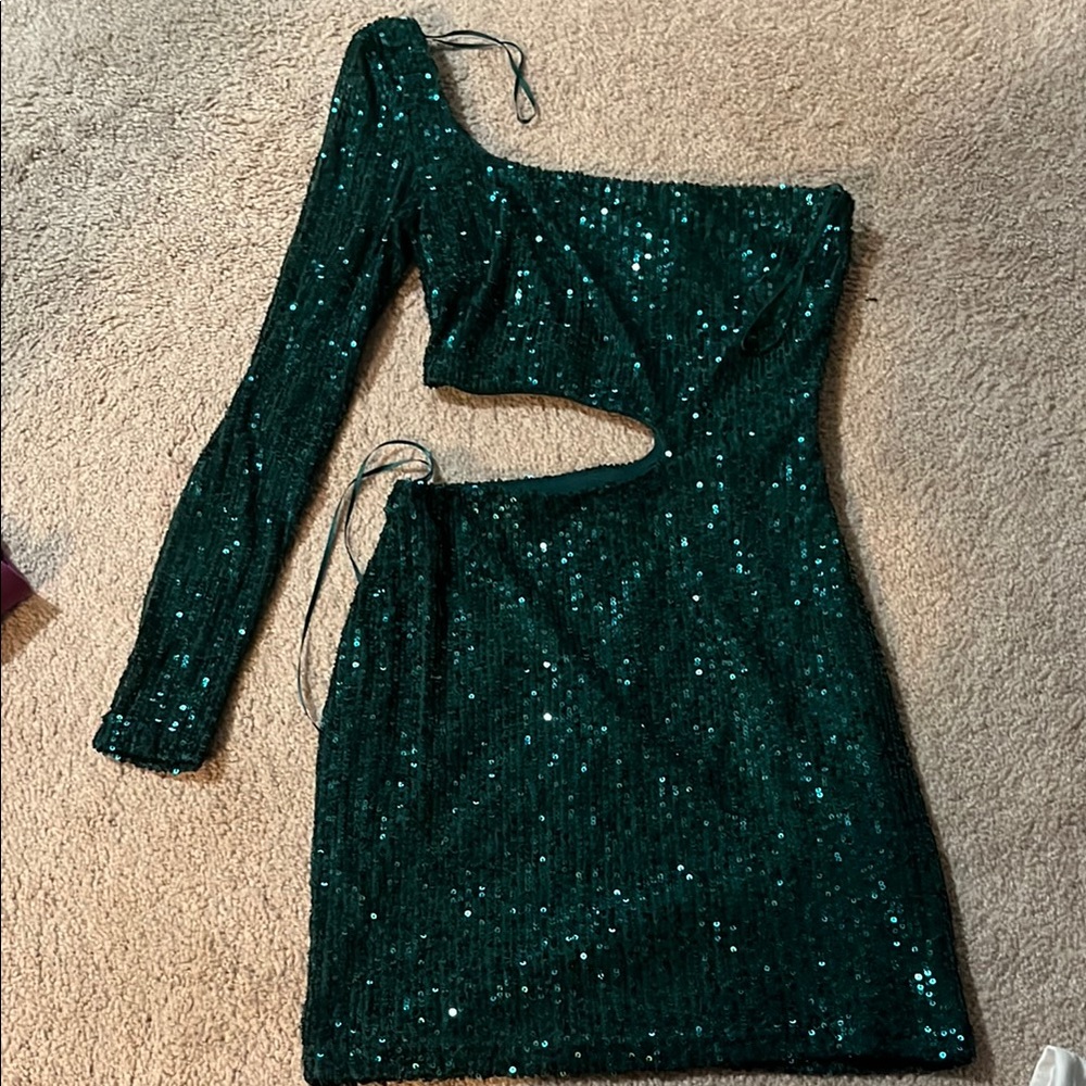 Emerald Green Sequin One-Shoulder Dress